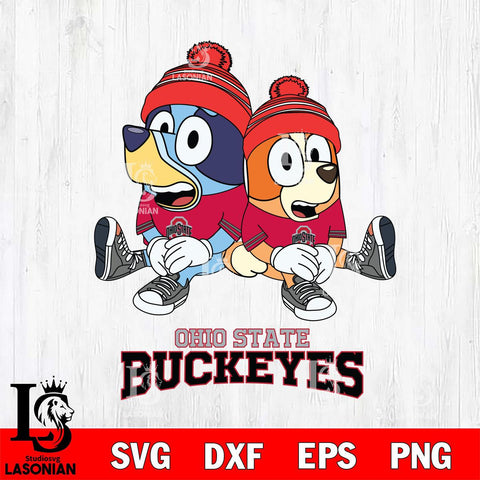 Ohio State Buckeyes Christmas Bluey & Bingo Sit Cut Files,Bluey Cricut,Christmas Svg , Bluey svg , Digital Download, dxf eps png pdf file