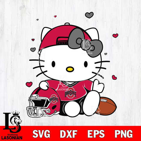 Ohio State Buckeyes Cute Hello Kitty Football Svg Eps Dxf Png File, NCAA svg, Digital Download, Instant Download