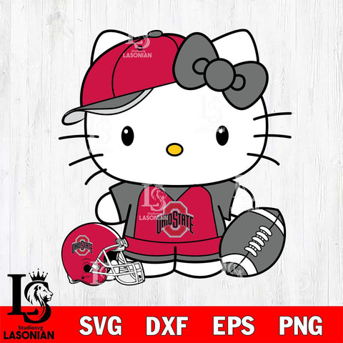 Ohio State Buckeyes Cute Hello Kitty Football 4 Svg Eps Dxf Png File, NCAA svg, Digital Download, Instant Download