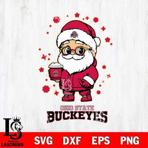 Ohio State Buckeyes Santa Claus Coffe Svg dxf eps png pdf file,NCAA svg,Digital Download,Cricut file