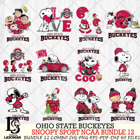 Ohio State Buckeyes  Snoopy NCAA Bundle 12 SVG Svg Eps Dxf Png File, Digital Download