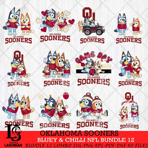 Oklahoma Sooners Bluey & Bingo Bundle 12 SVG Svg Eps Dxf Png File, Bundle NCAA svg, Digital Download, Instant Download