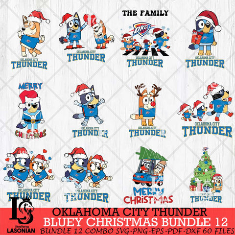 Oklahoma City Thunder Bluey Happy Christmas Bundle 12 Svg Eps Dxf Png File, Digital Download