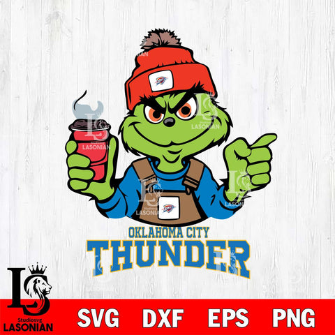 Oklahoma City Thunder Grinch with coffee Svg Eps Dxf Png File, Digital Download, Instant Download