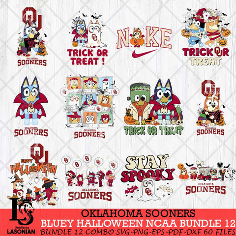 Oklahoma Sooners Bluey Halloween NCAA 12 SVG Eps Dxf Png File, Bundle NCAA svg, Digital Download, Instant Download