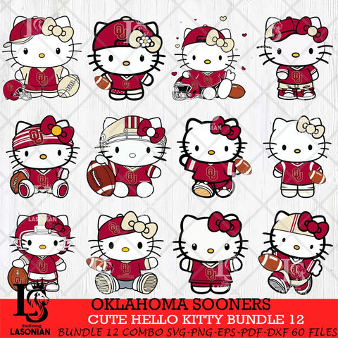 Oklahoma Sooners Cute Hello Kitty Bundle 12 SVG Eps Dxf Png File, NCAA Bundle svg, Digital Download, Instant Download