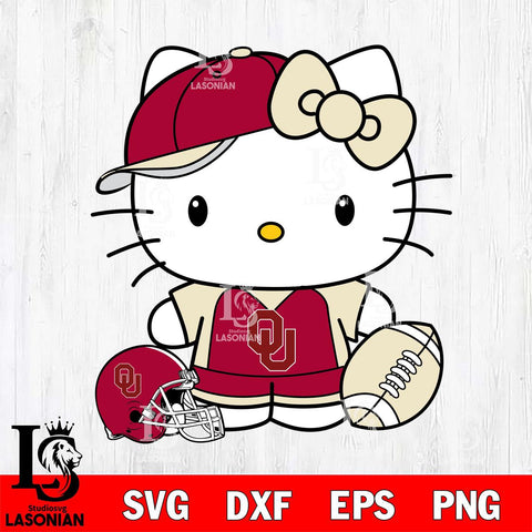 Oklahoma Sooners Cute Hello Kitty Football 4 Svg Eps Dxf Png File, NCAA svg, Digital Download, Instant Download