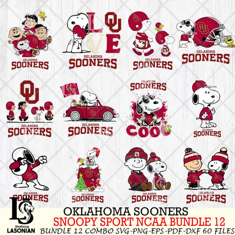 Oklahoma Sooners  Snoopy NCAA Bundle 12 SVG Svg Eps Dxf Png File, Digital Download