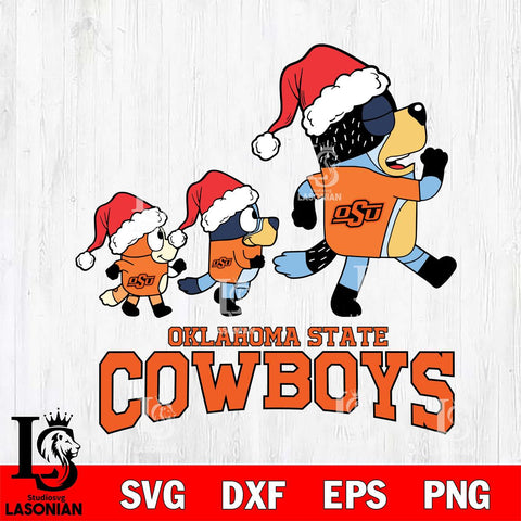 Oklahoma State Cowboys Bluey Family Christmas Svg Eps Dxf Png File, Digital Download