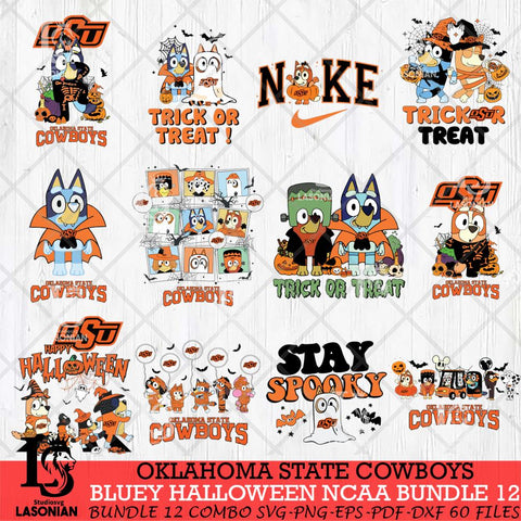 Oklahoma State Cowboys Bluey Halloween NCAA 12 SVG Eps Dxf Png File, Bundle NCAA svg, Digital Download, Instant Download