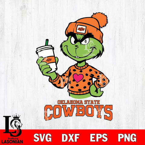 Oklahoma State Cowboys Boujee Grinch Heart Christmas Cut Files Cricut, Svg Dxf Eps Png file, Digital download , Silhouette