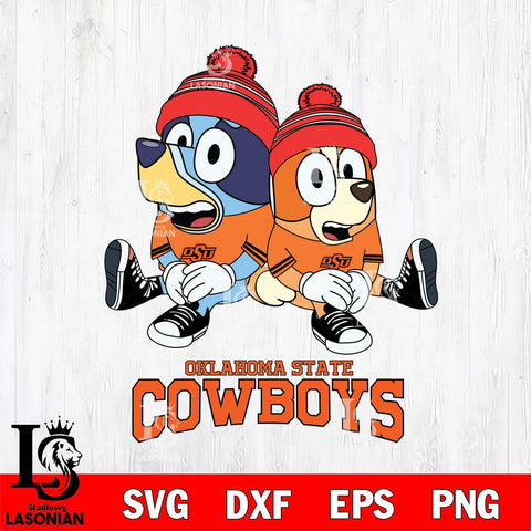 Oklahoma State Cowboys Christmas Bluey & Bingo Sit Cut Files,Bluey Cricut,Christmas Svg , Bluey svg , Digital Download, dxf eps png pdf file