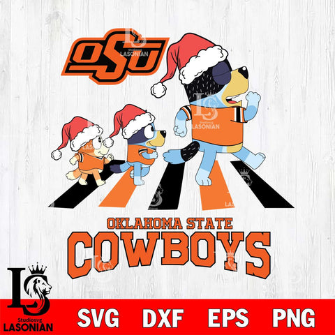 Oklahoma State Cowboys Christmas Family Bluey Walking Cut Files,Bluey Cricut,Christmas Svg , Bluey svg , Digital Download, dxf eps png pdf file