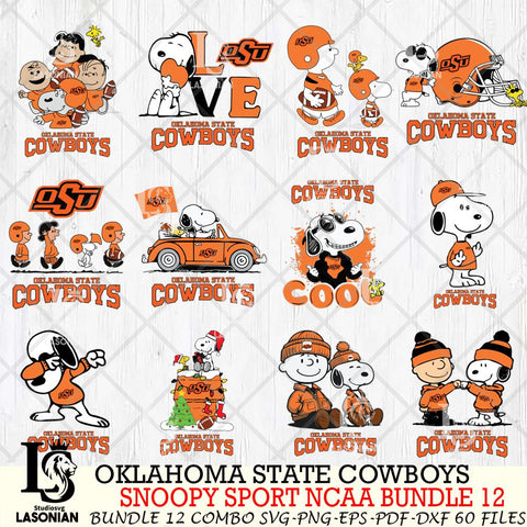 Oklahoma State Cowboys  Snoopy NCAA Bundle 12 SVG Svg Eps Dxf Png File, Digital Download