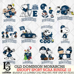 Old Dominion Monarchs  Snoopy NCAA Bundle 12 SVG Svg Eps Dxf Png File, Digital Download