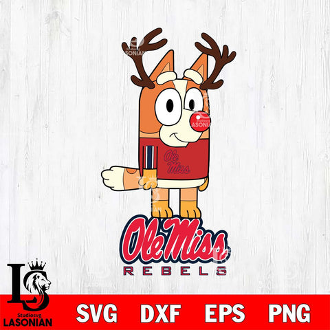 Ole Miss Rebels Bluey Chilli Christmas Deer Svg Eps Dxf Png File, Digital Download