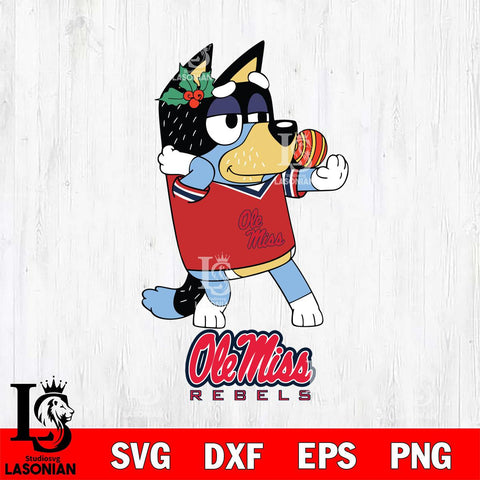 Ole Miss Rebels Christmas Bluey Bandit Heeler Cut Files,Bluey Cricut,Christmas Svg , Bluey svg , Digital Download, dxf eps png pdf file