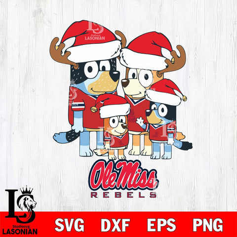 Ole Miss Rebels Christmas Bluey Santa Family Cut Files,Bluey Cricut,Christmas Svg , Bluey svg , Digital Download, dxf eps png pdf file