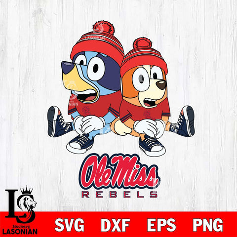 Ole Miss Rebels Christmas Bluey & Bingo Sit Cut Files,Bluey Cricut,Christmas Svg , Bluey svg , Digital Download, dxf eps png pdf file