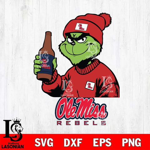 Ole Miss Rebels Grinch Drinking Beer Christmas Cut Files Cricut, Svg Dxf Eps Png file, Digital download , Silhouette