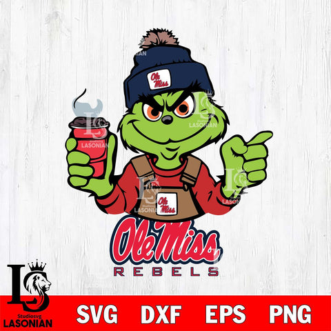 Ole Miss Rebels Grinch with coffee Svg Eps Dxf Png File, Digital Download, Instant Download