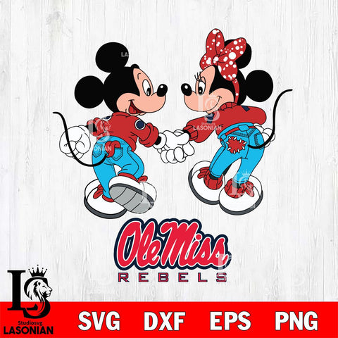 Ole Miss Rebels Mickey Minnie Valentine Rugby Svg Eps Dxf Png File, Digital Download ,Instant Download, Cricut File