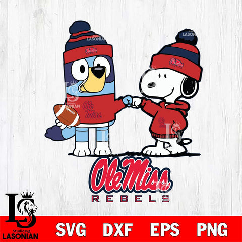 Ole Miss Rebels Snoopy & Bluey Football Svg Eps Dxf Png File,NCAA Svg Files,Chill Guy svg ,Digital Download ,Instant Download, Cricut File