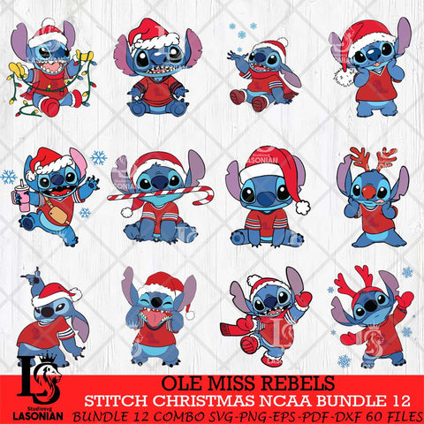 Ole Miss Rebels Stitch Christmas NCAA Bundle 12 Svg Eps Dxf Png File, Digital Download, Instant Download