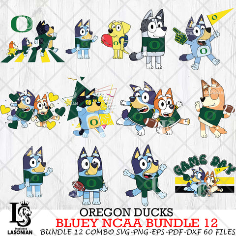 Oregon Ducks Bluey NCAA Bundle 12 Svg Eps Dxf Png File, Digital Download, Instant Download