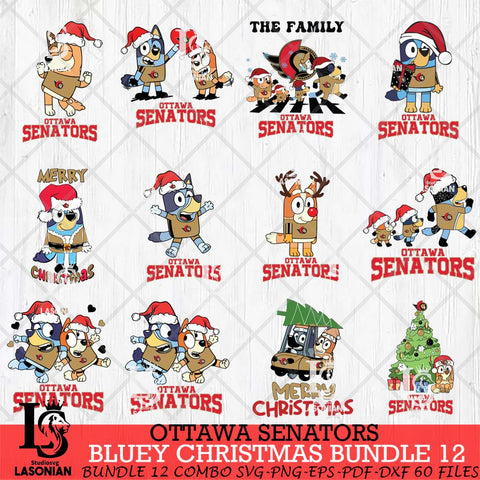 Ottawa Senators Bluey Happy Christmas Bundle 12 Svg Eps Dxf Png File, Digital Download