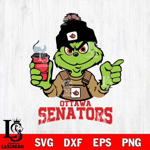 Ottawa Senators Grinch with coffee Svg Eps Dxf Png File, Digital Download, Instant Download