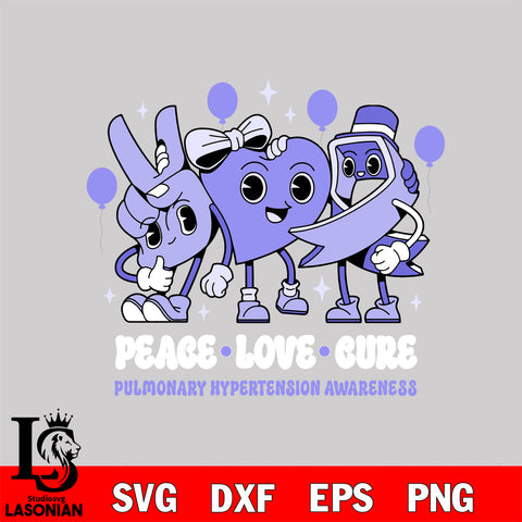 Peace love cure pulmonary hypertension awareness 11 Svg Eps Dxf Png File, Digital Download, Instant Download