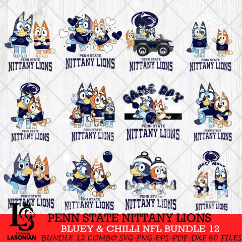 Penn State Nittany Lions Bluey & Bingo Bundle 12 SVG Svg Eps Dxf Png File, Bundle NCAA svg, Digital Download, Instant Download