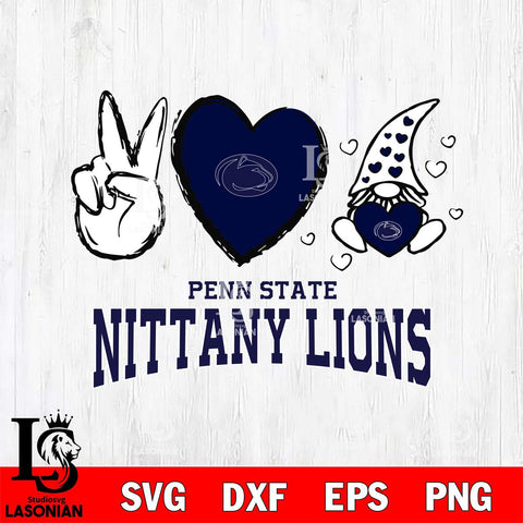 Penn State Nittany Lions Gnomes Peace & Love Svg Eps Dxf Png File, Digital Download, Instant Download