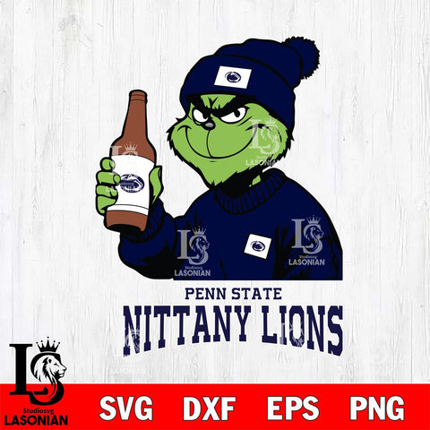 Penn State Nittany Lions Grinch Drinking Beer Christmas Cut Files Cricut, Svg Dxf Eps Png file, Digital download , Silhouette