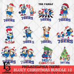 Philadelphia 76ers Bluey Happy Christmas Bundle 12 Svg Eps Dxf Png File, Digital Download