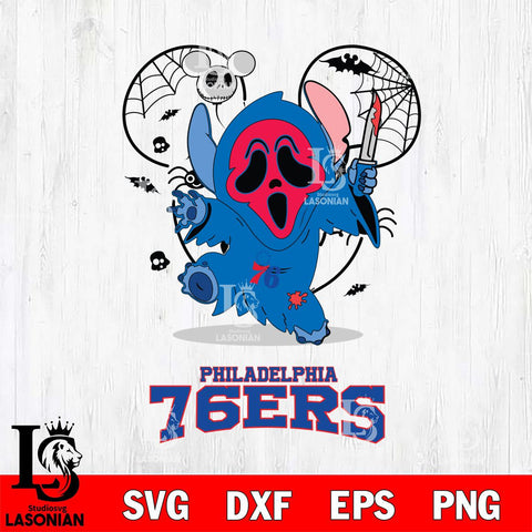 Philadelphia 76ers Stitch Ghost Face Halloween 2 Svg Eps Dxf Png File, Digital Download, Instant Download