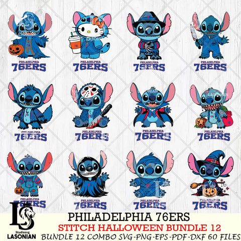 Philadelphia 76ers Stitch Horror Bundle 12 SVG Svg Eps Dxf Png File, Bundle NBA svg, Digital Download, Instant Download