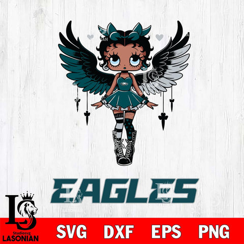 Philadelphia Eagles Anglel Black Fan Girl Betty Boop Svg Eps Dxf Png File, Digital Download, Instant Download