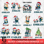 Philadelphia Eagles Bluey Christmas Holiday Bundle 12 Svg Eps Dxf Png File, Digital Download