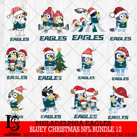 Philadelphia Eagles Bluey Christmas NFL Bundle 12 Svg Eps Dxf Png File,Cut Svg Files, Digital File, Sublimation