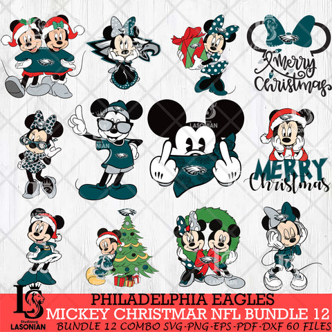 Philadelphia Eagles MICKEY CHRISTMAS NFL Bundle 12 Svg Eps Dxf Png File, Digital Download, Instant Download