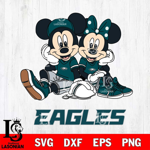 Philadelphia Eagles Mickey Minnie Mouse Football Sit Svg Eps Dxf Png File, Bundle NFl svg , File Cut , Digital Download , Instant Download, Laser Cut Svg Files