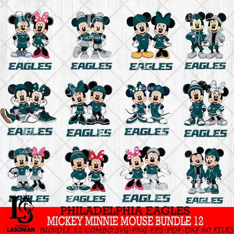 Philadelphia Eagles Mickey Minnie Mouse NFL Bundle 12 Svg Eps Dxf Png File, Bundle NFl svg , File Cut , Digital Download , Instant Download, Laser Cut Svg Files