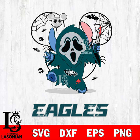 Philadelphia Eagles Stitch Ghost Face Halloween 2 Svg Eps Dxf Png File, Digital Download, Instant Download