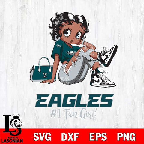 Philadelphia Eagles #1 Black Fan Girl Betty Boop Svg Eps Dxf Png File, Digital Download, Instant Download