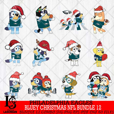 Philadelphia Eagles  Bluey Christmas NFL Bundle 12 SVG Svg Eps Dxf Png File, Digital Download, Instant Download