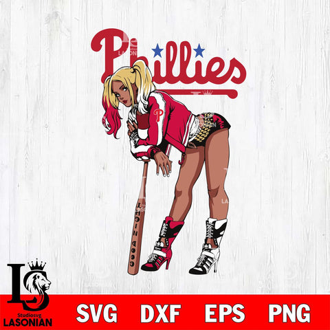 Philadelphia Phillies Black Fan Girl Harley Quinn MLB Svg Eps Dxf Png File, Digital Download, Instant Download