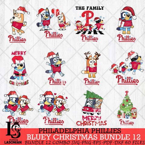 Philadelphia Phillies Bluey Happy Christmas Bundle 12 Svg Eps Dxf Png File, Digital Download