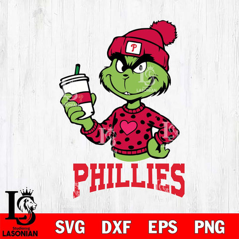 Philadelphia Phillies Boujee Grinch Heart Christmas Cut Files Cricut, Svg Dxf Eps Png file , Silhouette